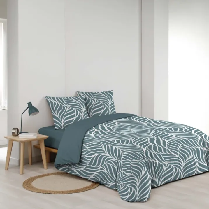 Parure de lit 3 pièces en coton feuille design housse + taies