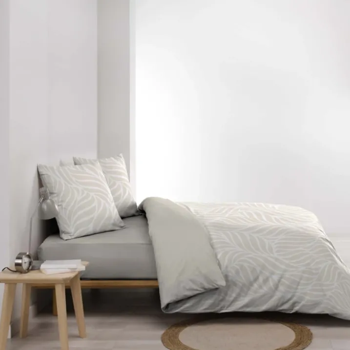 Parure de lit 3 pièces en coton feuille design housse + taies