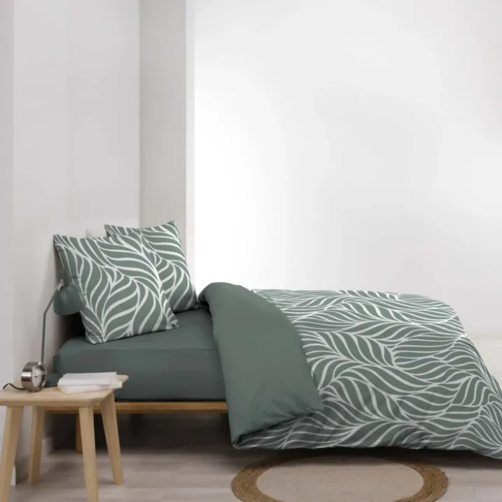 Parure de lit 3 pièces en coton feuille design housse + taies