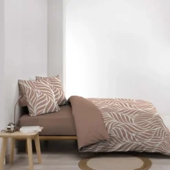 Parure de lit 3 pièces en coton feuille design housse + taies