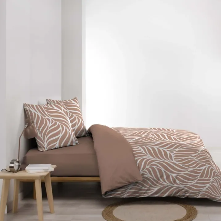 Parure de lit 3 pièces en coton feuille design housse + taies