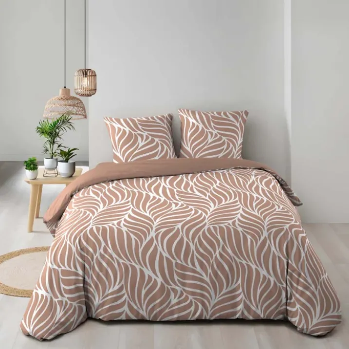 Parure de lit 3 pièces en coton feuille design housse + taies