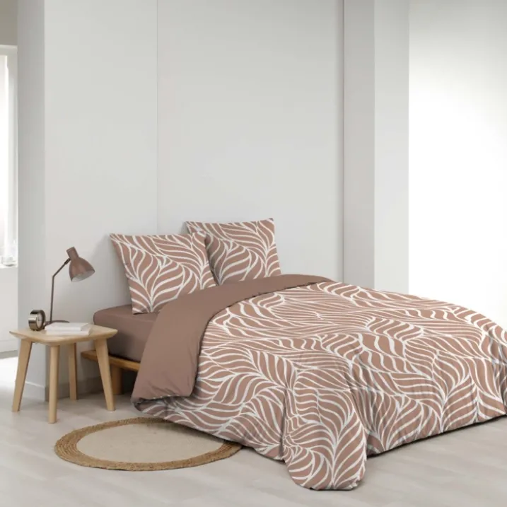 Parure de lit 3 pièces en coton feuille design housse + taies