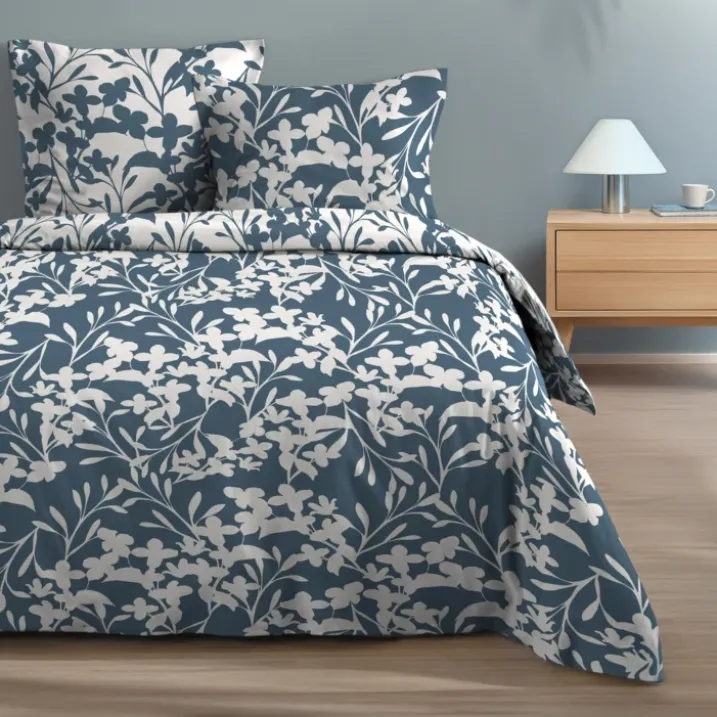 Parure de lit 3 pièces en coton imprimé floral housse + taies