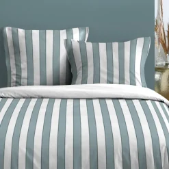 Parure de lit 3 pièces en coton imprimé rayures housse + taies