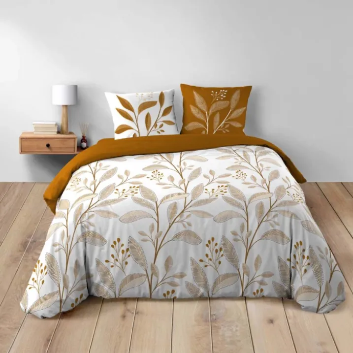 Parure de lit 3 pièces en coton à motif feuilles housse + taies