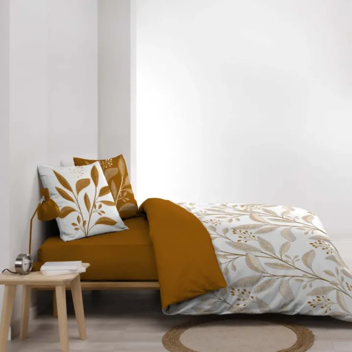 Parure de lit 3 pièces en coton à motif feuilles housse + taies