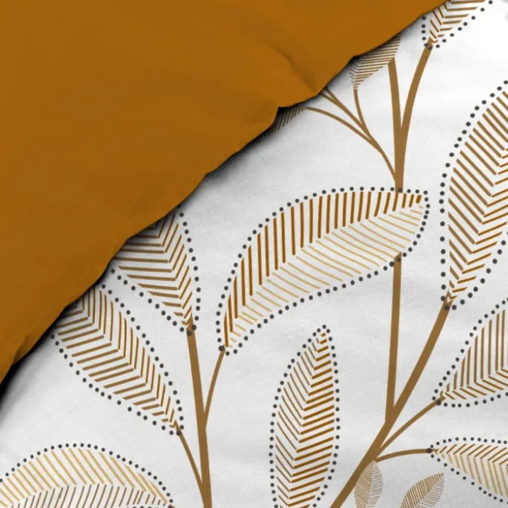 Parure de lit 3 pièces en coton à motif feuilles housse + taies