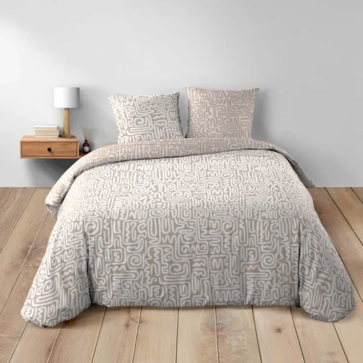 Parure de lit 3 pièces en coton à motif géométrique housse + taies