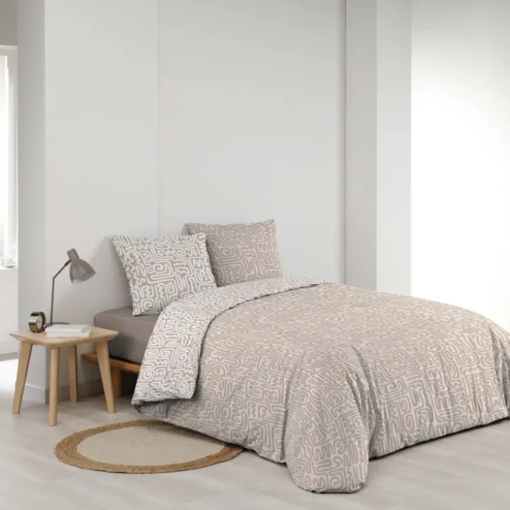 Parure de lit 3 pièces en coton à motif géométrique housse + taies