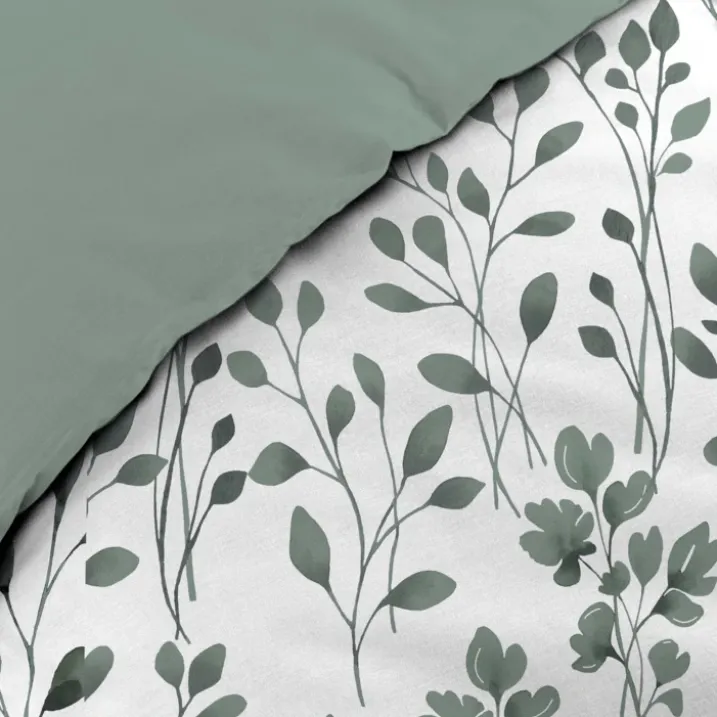 Parure de lit 3 pièces en coton à motif feuillage housse + taies
