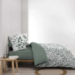 Parure de lit 3 pièces en coton à motif feuillage housse + taies