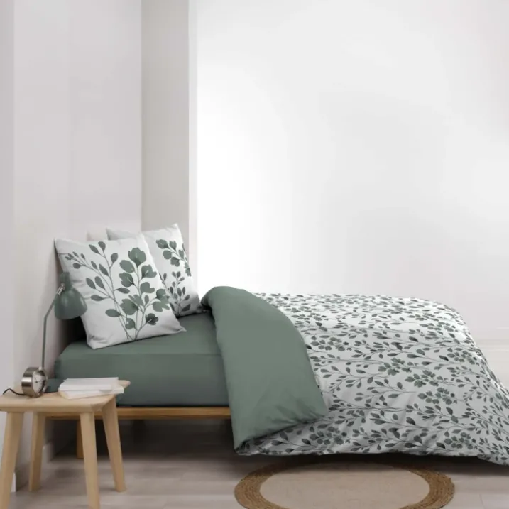 Parure de lit 3 pièces en coton à motif feuillage housse + taies