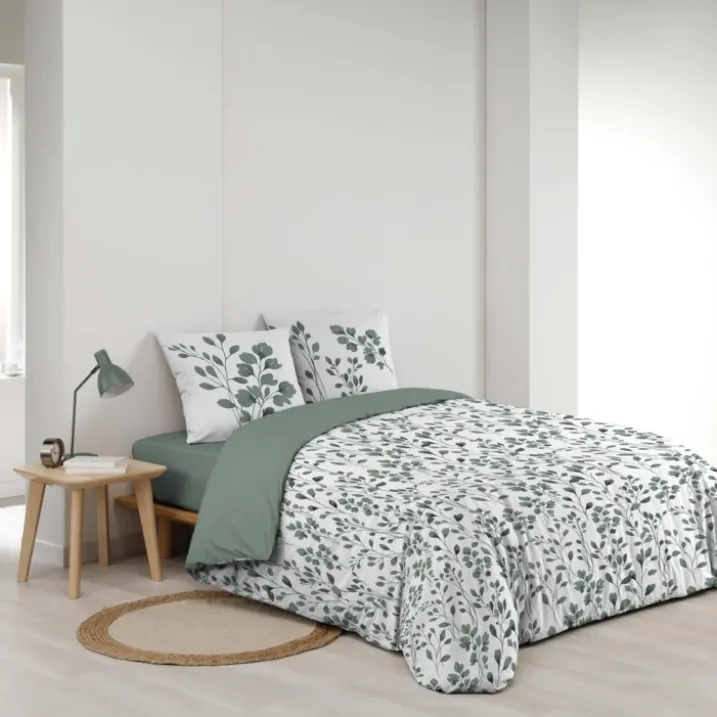 Parure de lit 3 pièces en coton à motif feuillage housse + taies