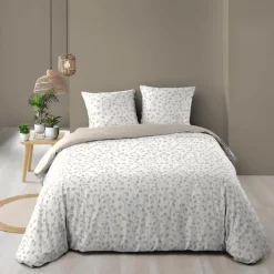 Parure de lit 3 pièces en coton à motif petites feuilles housse + taies