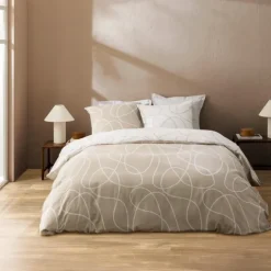 Parure de lit 3 pièces en coton relief trait design housse + taies