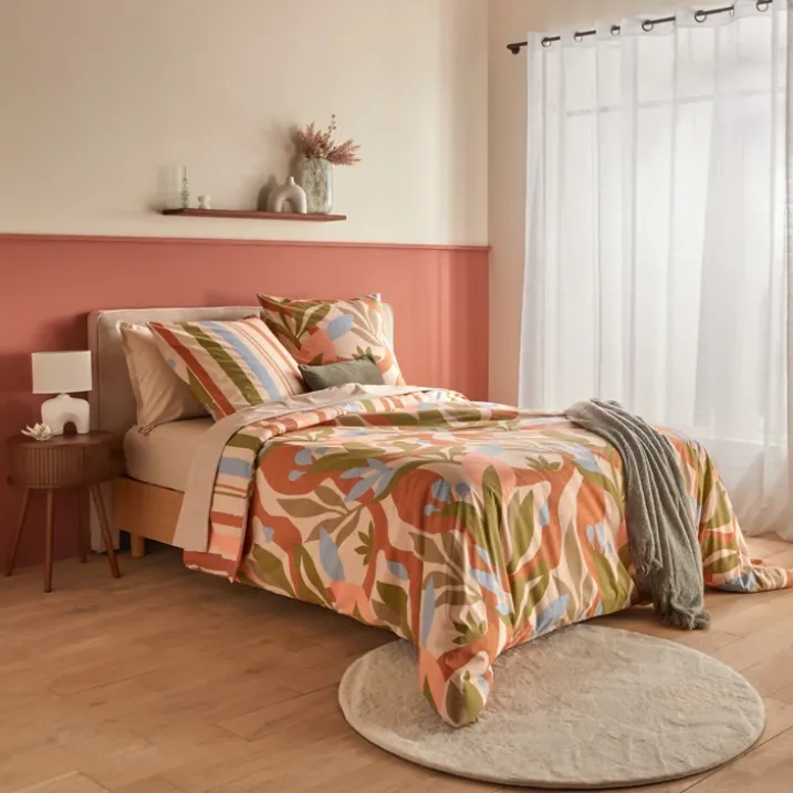 Parure de lit 3 pièces en coton réversible à motifs floraux