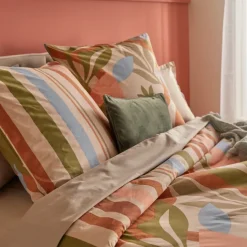 Parure de lit 3 pièces en coton réversible à motifs floraux