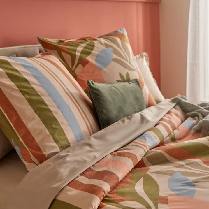 Parure de lit 3 pièces en coton réversible à motifs floraux