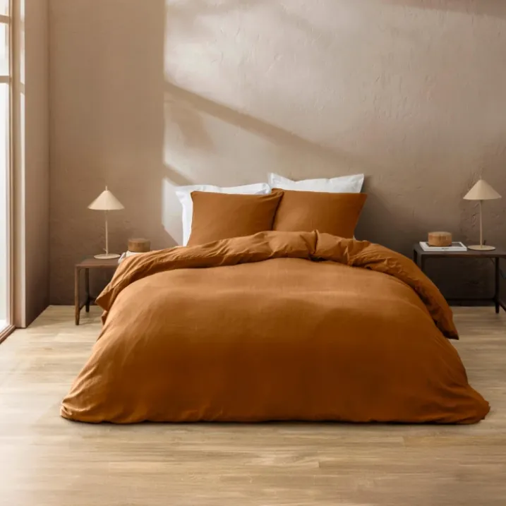 Parure de lit 3 pièces en coton tissage épais housse + taies