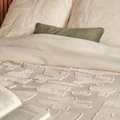 Parure de lit 3 pièces en microfibre lavée avec motifs tuftés