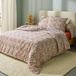 Parure de lit 2 pièces flanelle de coton floral housse + taie