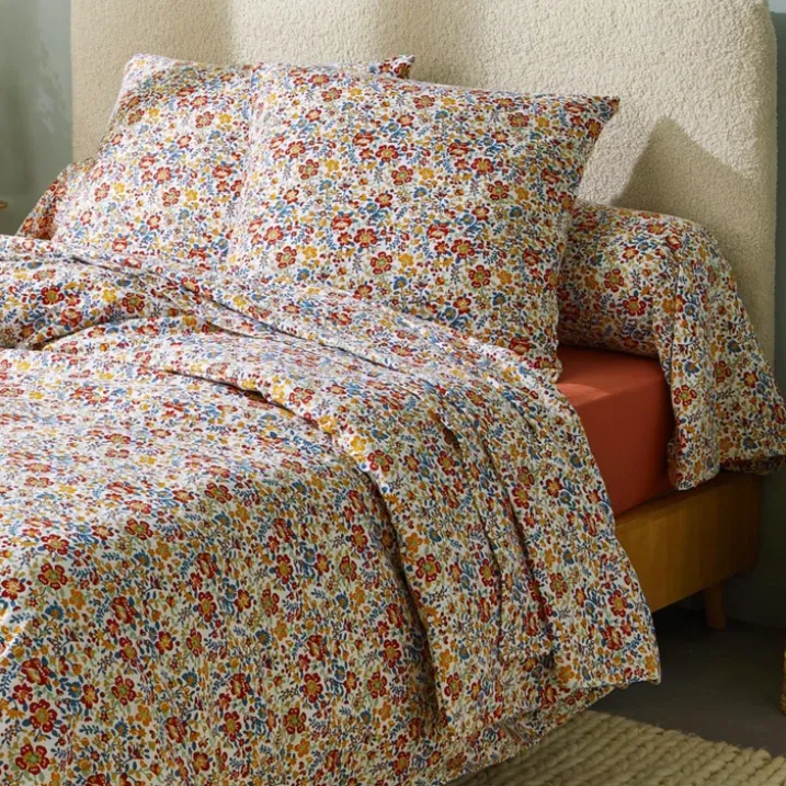 Parure de lit 3 pièces flanelle de coton floral housse + taies