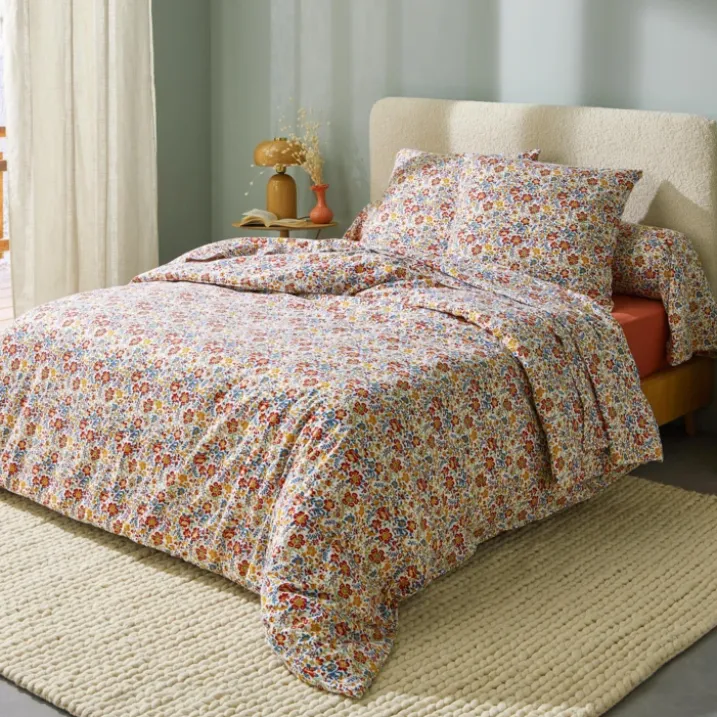 Parure de lit 3 pièces flanelle de coton floral housse + taies