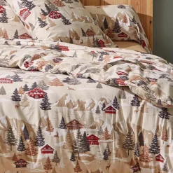Parure de lit 3 pièces flanelle de coton montagne housse + taies
