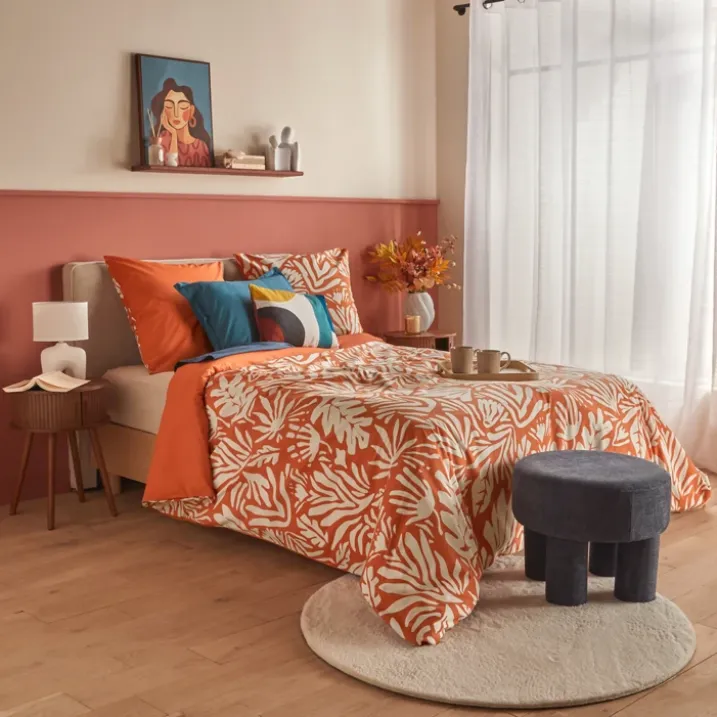Parure de lit 3 pièces imprimée en coton à motif végétal