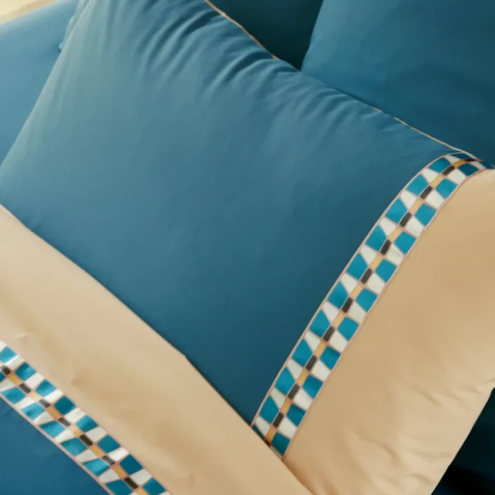 Parure de lit 2 pièces percale de coton géométrique housse + taie