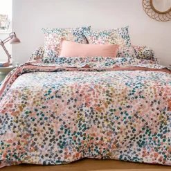 Parure de lit 2 pièces percale de coton 80 fils floral housse + taie