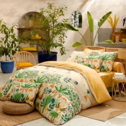 Parure de lit 3 pièces percale de coton 80 fils tropical housse + taies