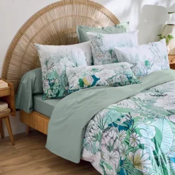 Parure de lit 2 pièces percale de coton feuillage exotique housse + taie