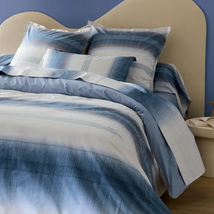 Parure de lit 3 pièces percale de coton dégradé rayé housse + taies