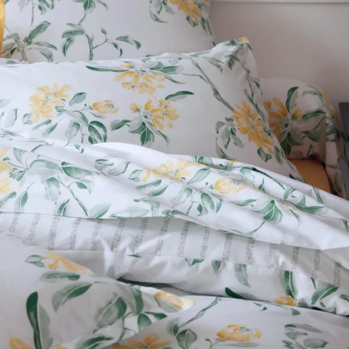 Parure de lit 3 pièces percale de coton floral housse de couette + taies