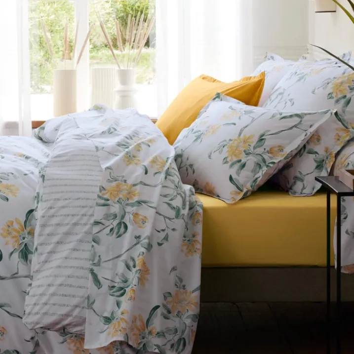 Parure de lit 3 pièces percale de coton floral housse de couette + taies