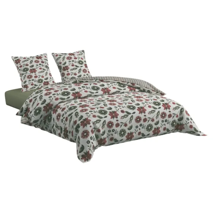 Parure de lit 3 pièces réversible en coton 57 fils à motif floral