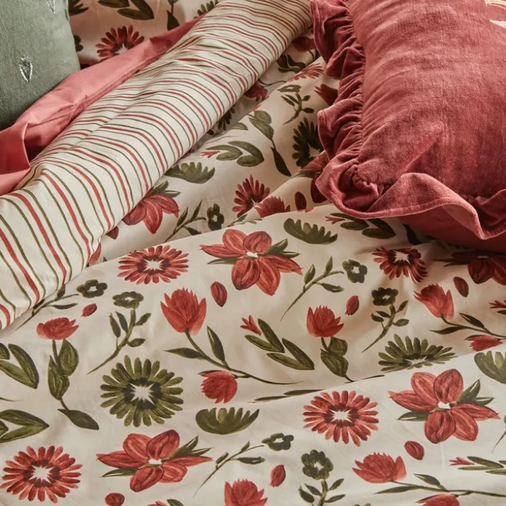 Parure de lit 3 pièces réversible en coton 57 fils à motif floral