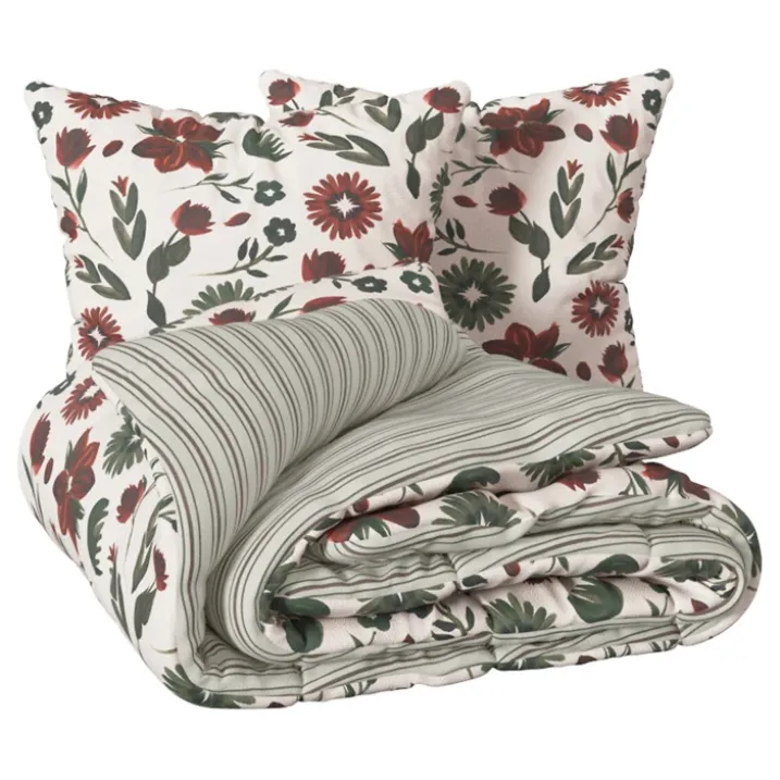 Parure de lit 3 pièces réversible en coton 57 fils à motif floral