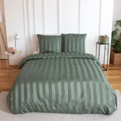 Parure de lit 3 pièces satin à fines rayures housse + taies