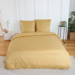 Parure de lit 3 pièces satin à fines rayures housse + taies