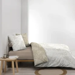 Parure de lit réversible en coton motif feuillage