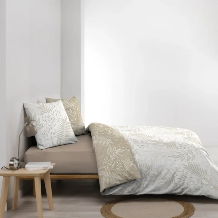 Parure de lit réversible en coton motif feuillage