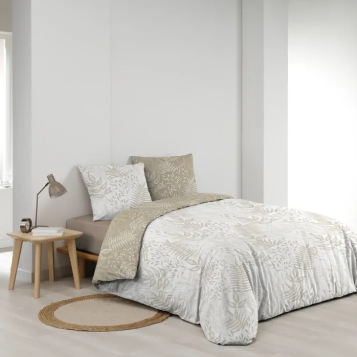Parure de lit réversible en coton motif feuillage