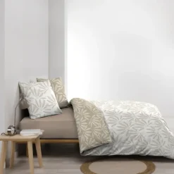 Parure de lit réversible en coton motif feuillage naturel