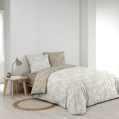 Parure de lit réversible en coton motif feuillage naturel