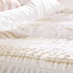 Parure de lit réversible texturée 3 pièces à rayures housse + taies