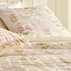 Parure de lit réversible texturée 3 pièces florale housse + taies