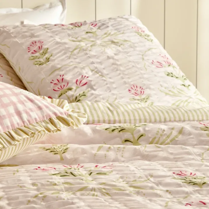 Parure de lit réversible texturée 3 pièces florale housse + taies